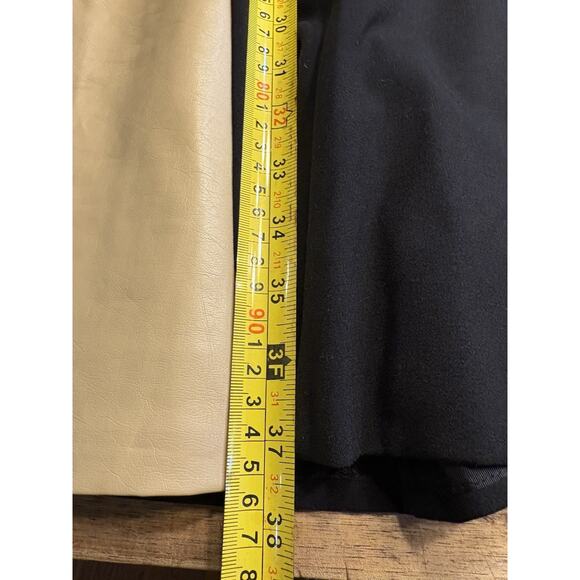 Ralph Lauren Black Tan Colorblock A Line Flare dress XL 16 Faux leather - Picture 7 of 9